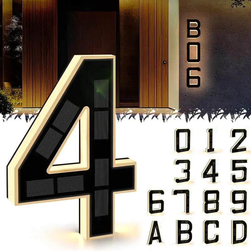 Solar Lighted Address Sign – Waterproof Modern Numbers for Outdoor Decor
